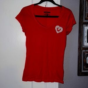 True Religion V neck rhinestone heart tee
